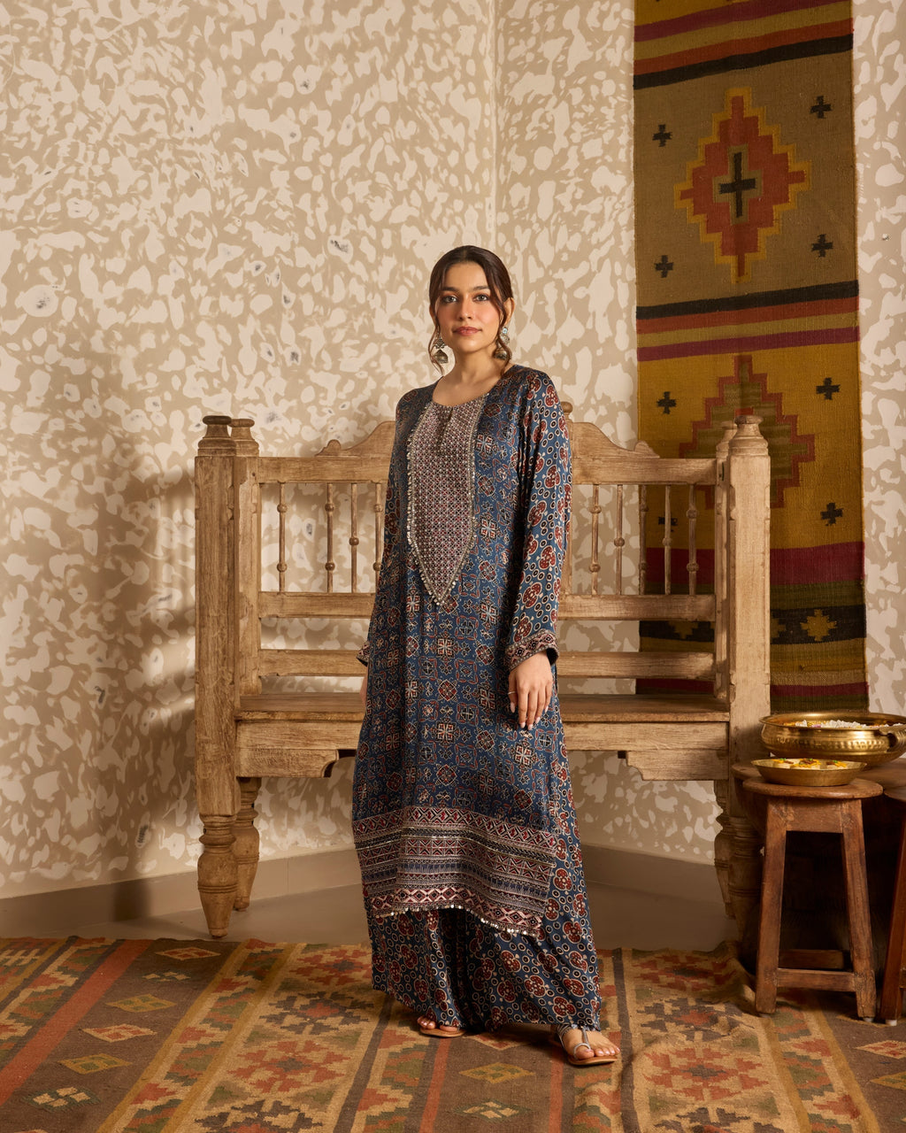 Long Kurta Plazzo Pant Set at Kamakhyaa by Akashi Clothing. This item is Ajrakh by Akashi Clothing, Under $100