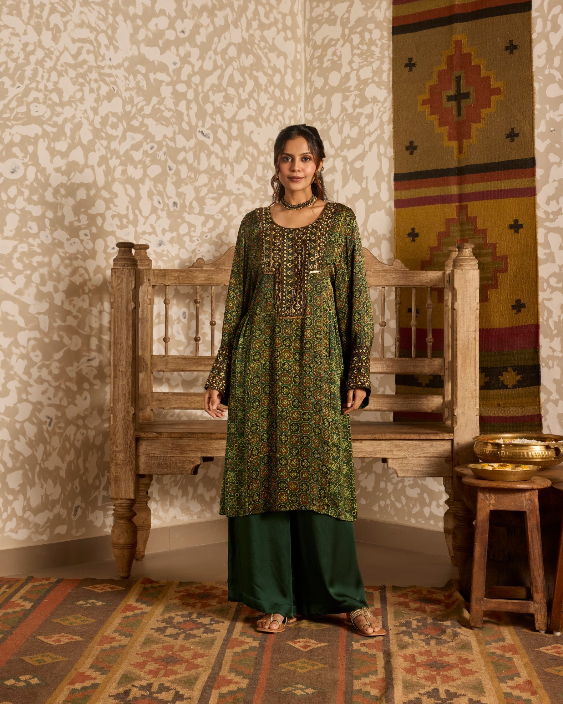 Long Kurta Wide Leg Pants Set at Kamakhyaa by Akashi Clothing. This item is Ajrakh by Akashi Clothing, Under $100