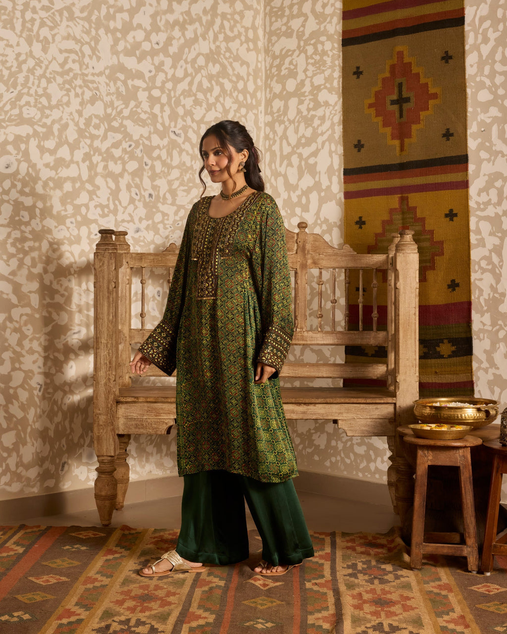 Long Kurta Wide Leg Pants Set at Kamakhyaa by Akashi Clothing. This item is Ajrakh by Akashi Clothing, Under $100
