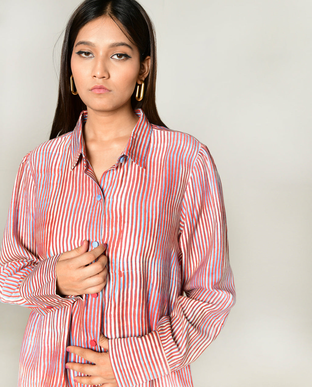 Long Shirt at Kamakhyaa by Rias Jaipur. This item is Bhram by Rias Jaipur, Casual Wear, Cotton bemberg, Multicolor, Organic, Relaxed Fit, Shirts, Striped