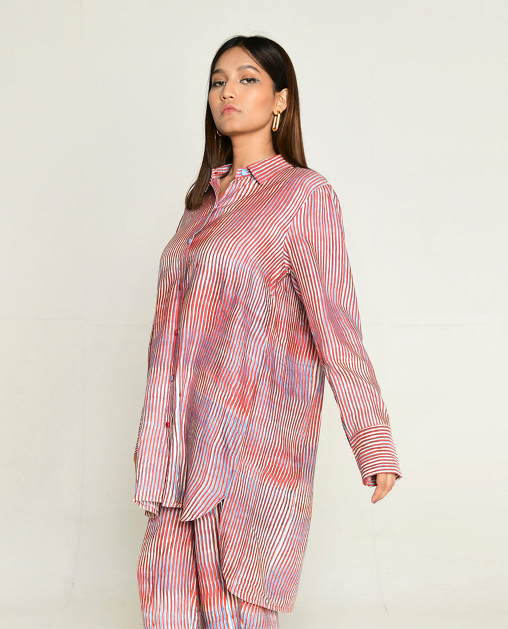 Long Shirt at Kamakhyaa by Rias Jaipur. This item is Bhram by Rias Jaipur, Casual Wear, Cotton bemberg, Multicolor, Organic, Relaxed Fit, Shirts, Striped