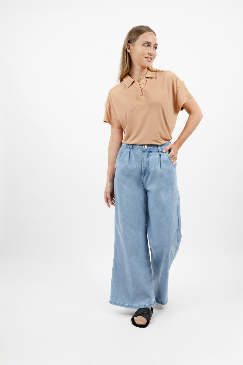 Los Angeles - Wide Leg Jeans- Sky at Kamakhyaa by 1 People. This item is Made from Natural Materials