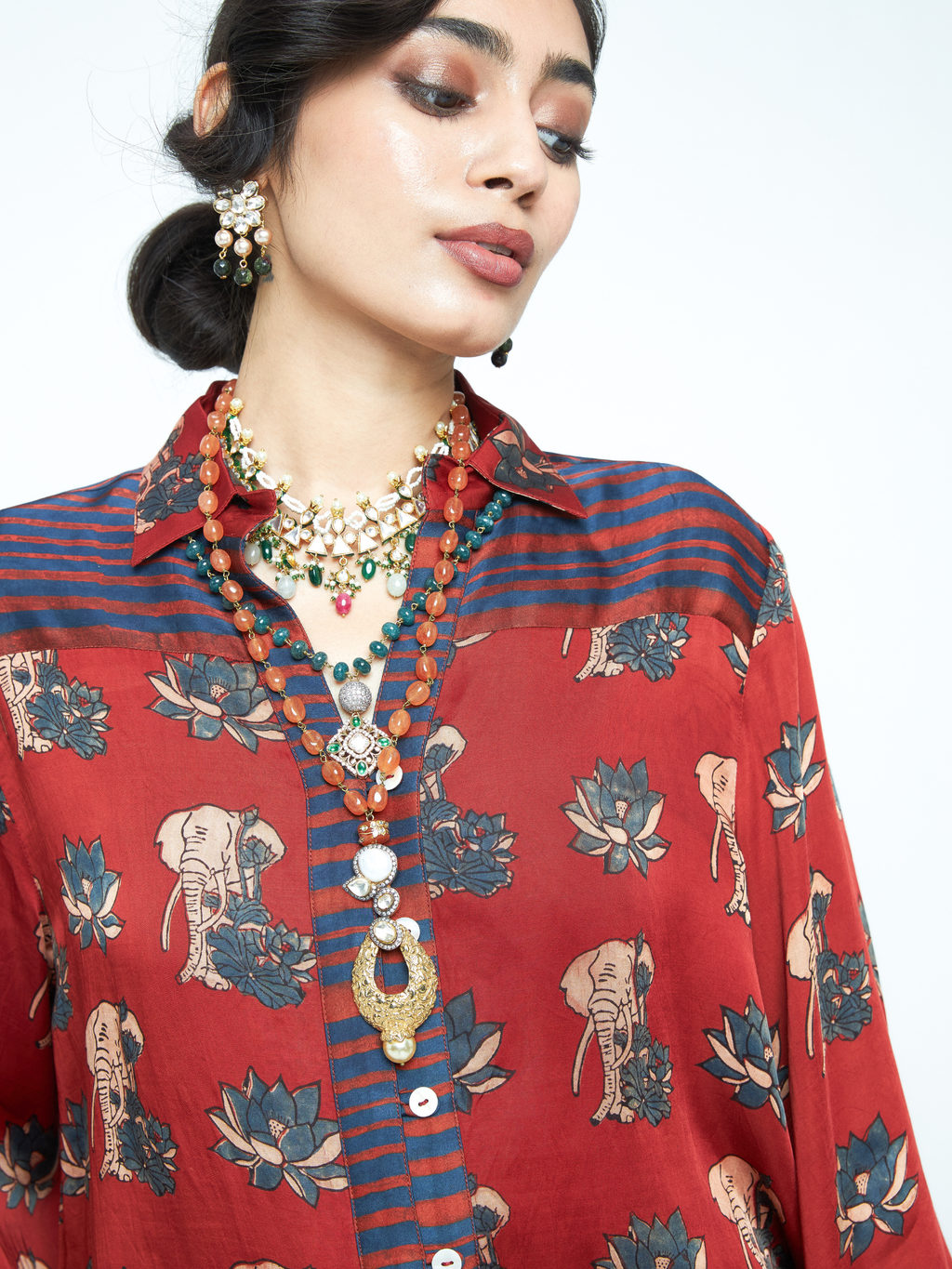 Lotus Shirt at Kamakhyaa by Anushé Pirani. This item is Bloom After Dark by Anushe Pirani, Midnight Blueprint, Tops & Shirts, Under $50, Woman co-ord sets, Womenswear