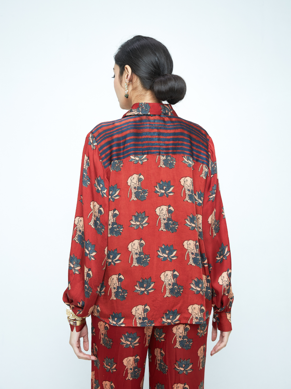 Lotus Shirt at Kamakhyaa by Anushé Pirani. This item is Bloom After Dark by Anushe Pirani, Midnight Blueprint, Tops & Shirts, Under $50, Woman co-ord sets, Womenswear