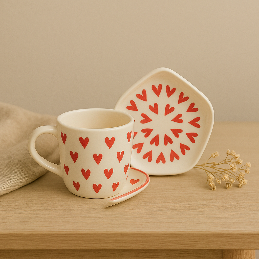 Love Brew – Handcrafted Ceramic Mug & Plate Set at Kamakhyaa by Aetherea World. This item is 