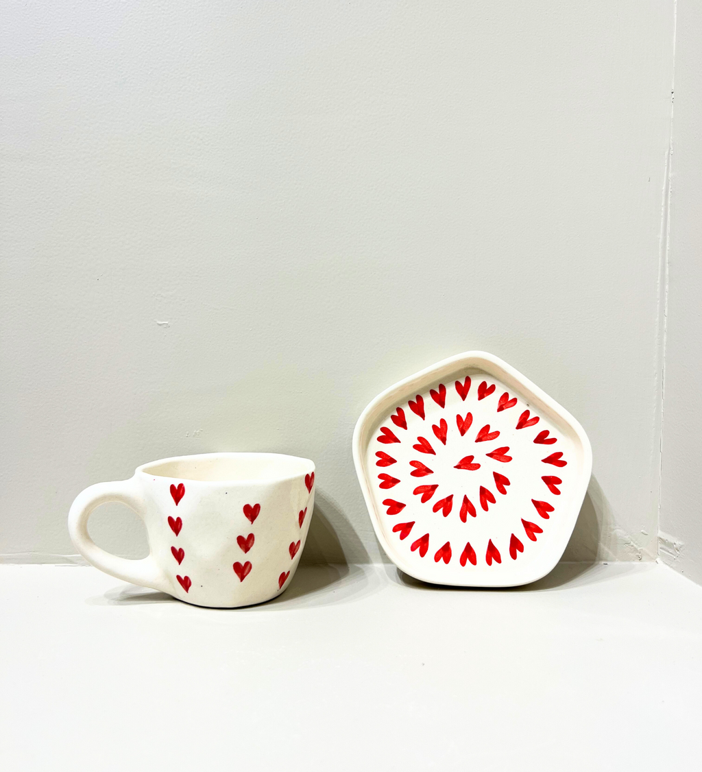 Love Brew – Handcrafted Ceramic Mug & Plate Set at Kamakhyaa by Aetherea World. This item is 