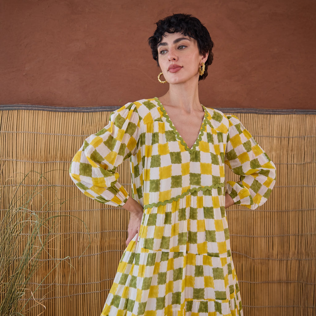 Lush Lime at Kamakhyaa by Taro. This item is Artisan made, Cotton Mulmul, Handblock Printed, Mini Dresses, Under $50, Whispers of Summer by Taro, Yellow