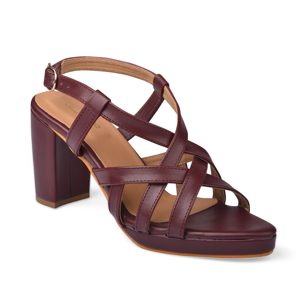 Maroon Cross Strap Heels at Kamakhyaa by EK_agga. This item is Evening Special Footwear, heels, Maroon, missing, Open Toes Footwear, Pointed Toes Footwear, stylish
