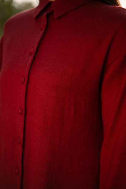 Maroon Merino Wool Aleeza Set at Kamakhyaa by Raas. This item is Maroon, Merino Wool, Regular Fit, Uru by Raas, Winter WearOffice Wear Co-ords, Woven