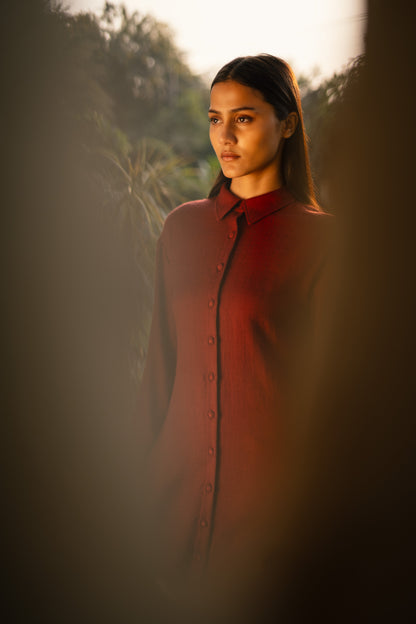 Maroon Merino Wool Aleeza Set at Kamakhyaa by Raas. This item is Maroon, Merino Wool, Regular Fit, Uru by Raas, Winter WearOffice Wear Co-ords, Woven