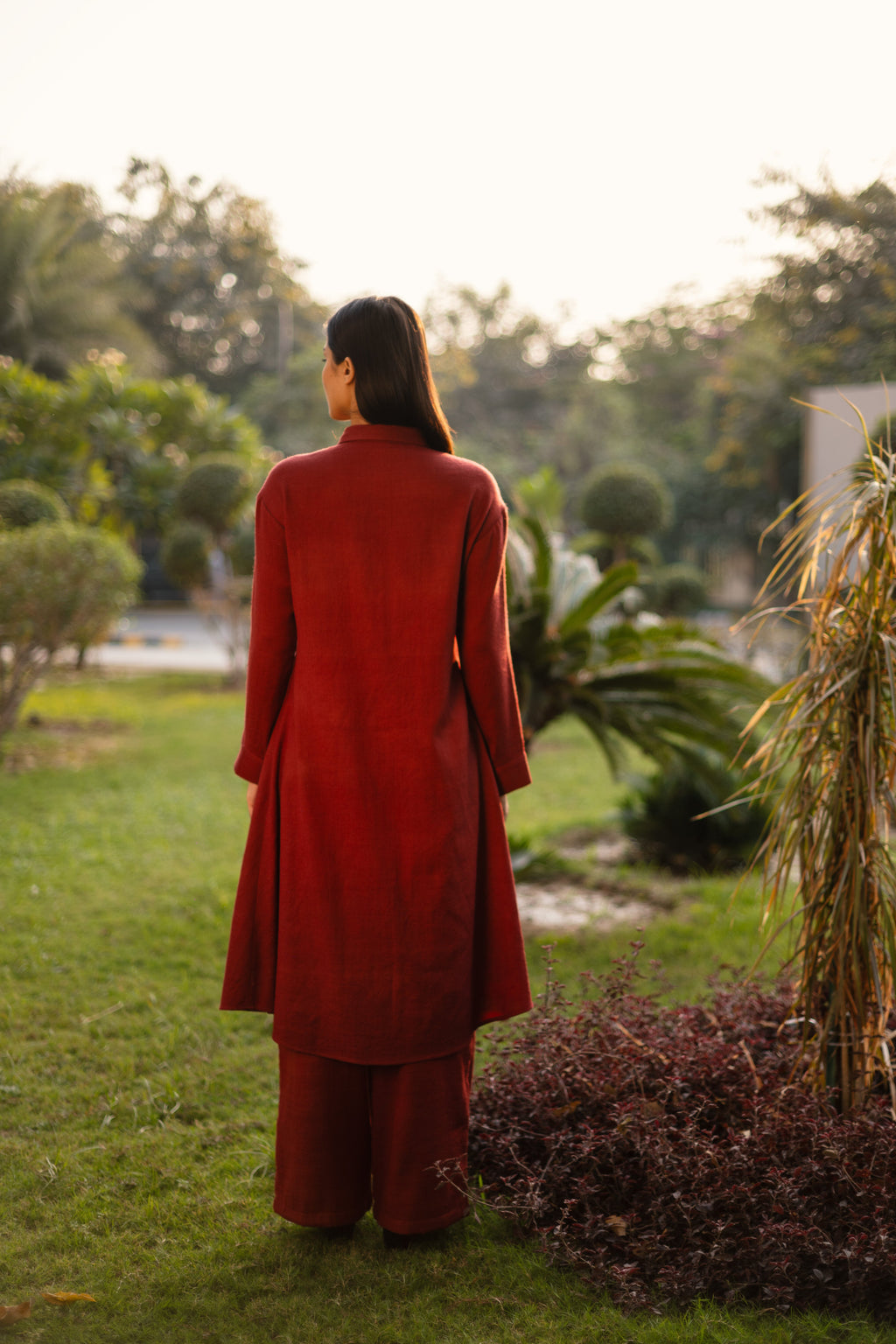 Maroon Merino Wool Aleeza Tunic at Kamakhyaa by Raas. This item is Maroon, Merino Wool, Regular Fit, Tunic Tops, Uru by Raas, Winter Wear, Woven