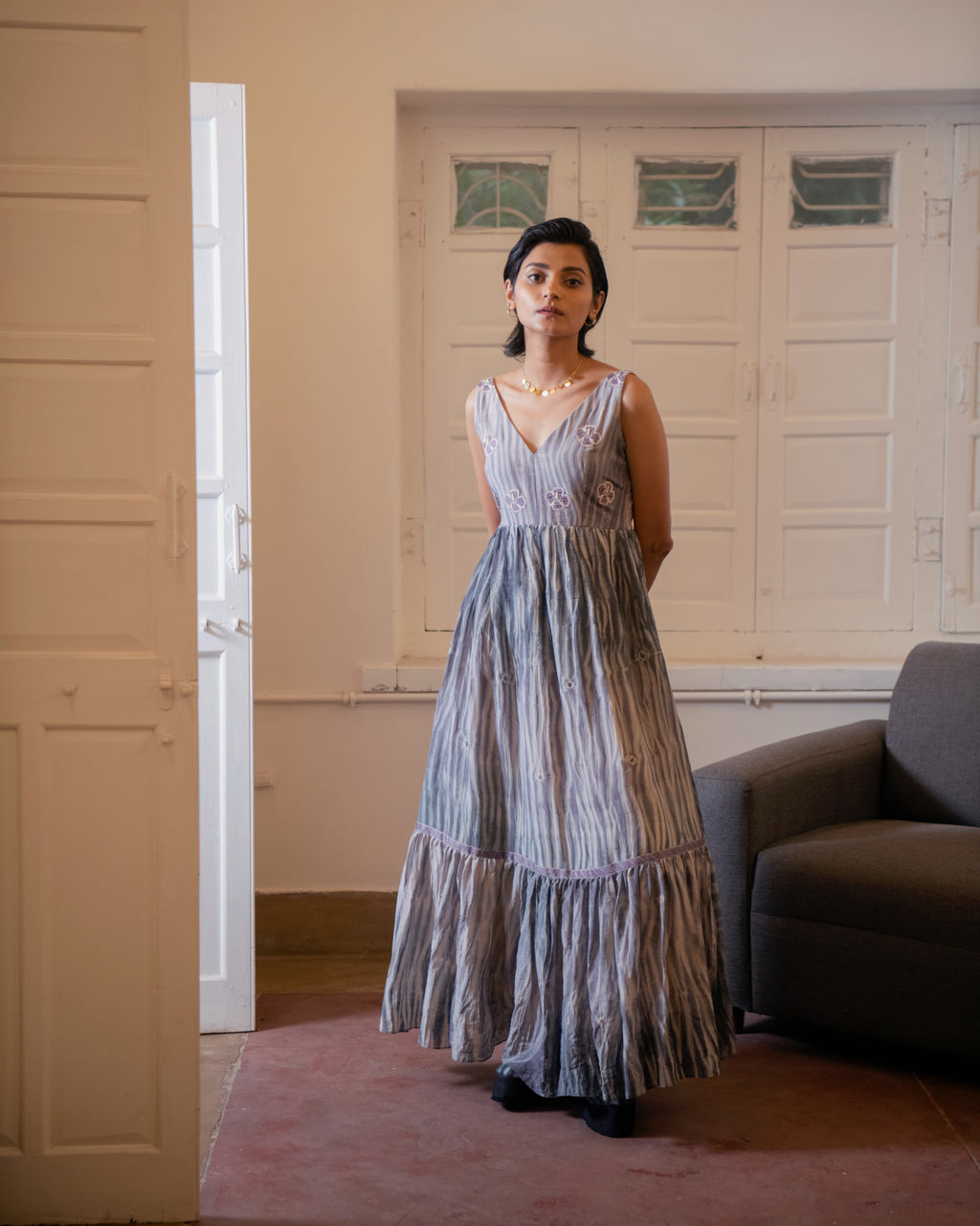 Mauve Dream at Kamakhyaa by The Loom Art. This item is Casual Wear, Handwoven Cotton Silk, July Sale, July Sale 2023, Lucid Dreams, Luicid Dream, Organic, Purple, Sleeveless Dresses, Solids, Tiered Dresses, Womenswear