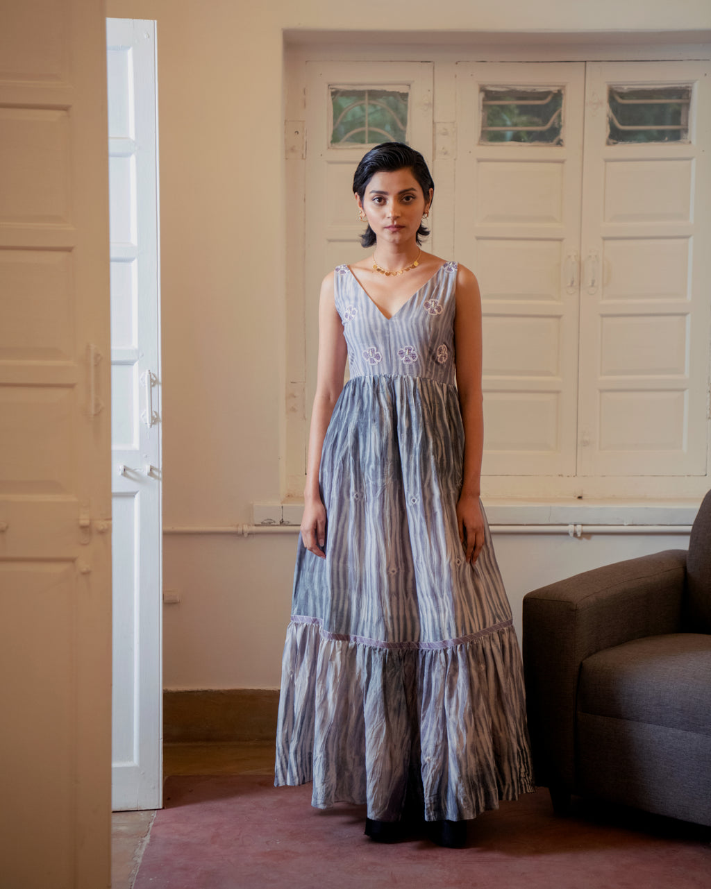 Mauve Dream at Kamakhyaa by The Loom Art. This item is Casual Wear, Handwoven Cotton Silk, July Sale, July Sale 2023, Lucid Dreams, Luicid Dream, Organic, Purple, Sleeveless Dresses, Solids, Tiered Dresses, Womenswear