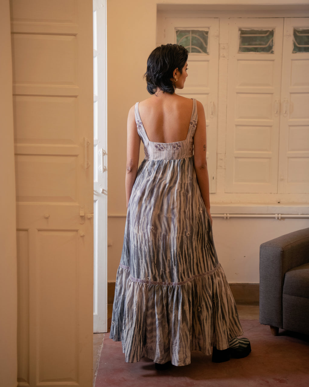 Mauve Dream at Kamakhyaa by The Loom Art. This item is Casual Wear, Handwoven Cotton Silk, July Sale, July Sale 2023, Lucid Dreams, Luicid Dream, Organic, Purple, Sleeveless Dresses, Solids, Tiered Dresses, Womenswear