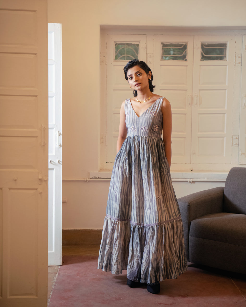 Mauve Dream at Kamakhyaa by The Loom Art. This item is Casual Wear, Handwoven Cotton Silk, July Sale, July Sale 2023, Lucid Dreams, Luicid Dream, Organic, Purple, Sleeveless Dresses, Solids, Tiered Dresses, Womenswear