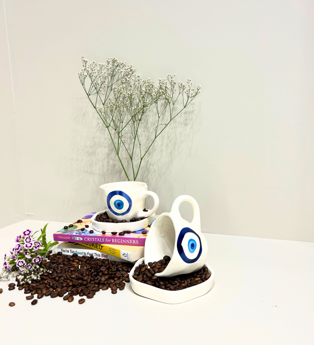 Midnight Nazar – Evil Eye Ceramic Mug & Plate Set at Kamakhyaa by Aetherea World. This item is 