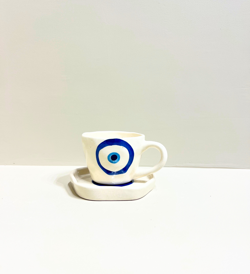 Midnight Nazar – Evil Eye Ceramic Mug & Plate Set at Kamakhyaa by Aetherea World. This item is 