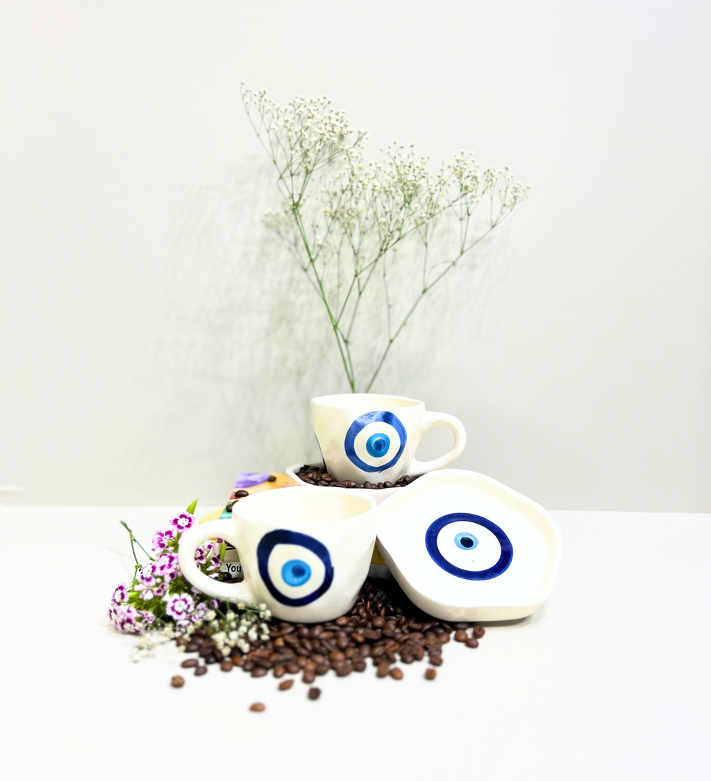 Midnight Nazar – Evil Eye Ceramic Mug & Plate Set at Kamakhyaa by Aetherea World. This item is 