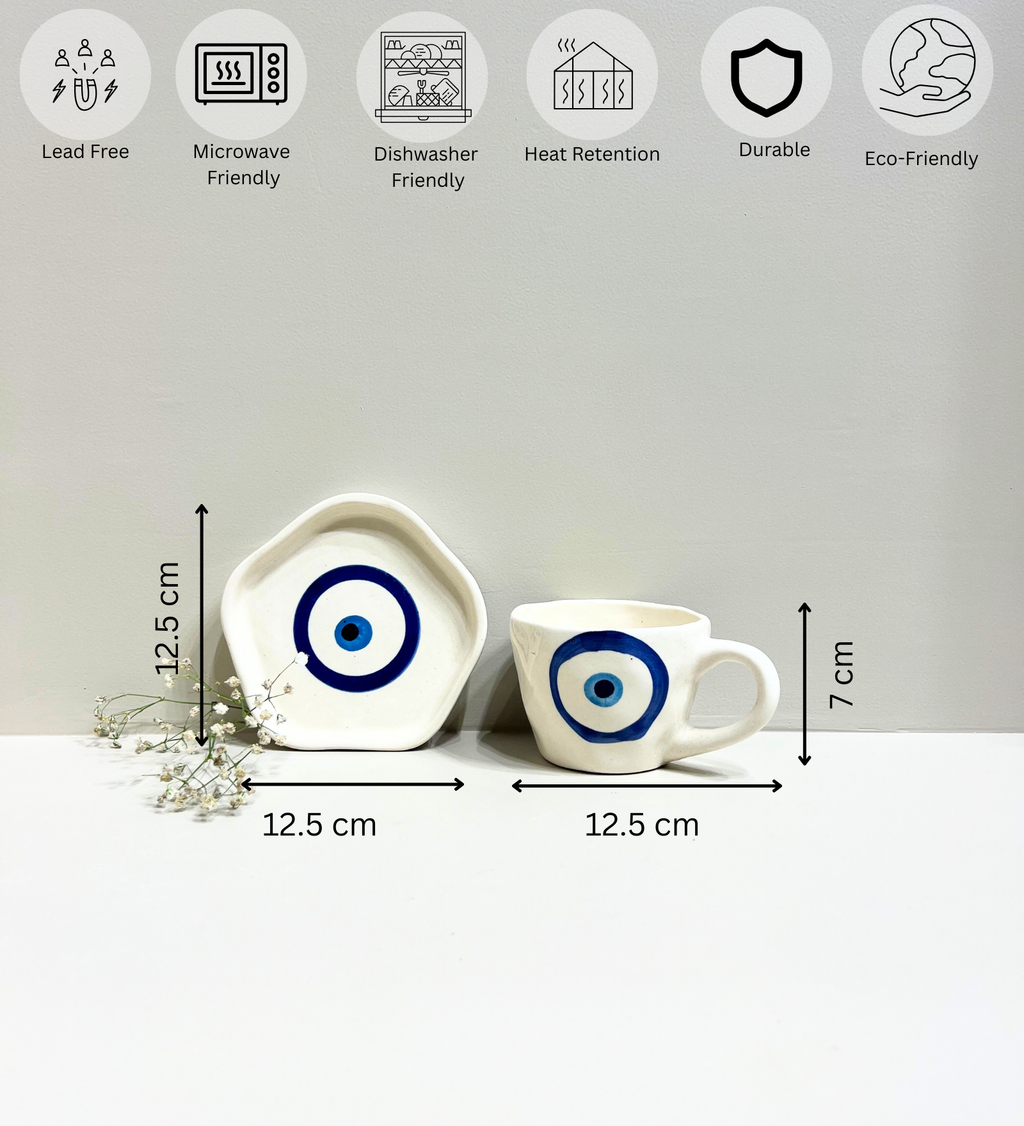Midnight Nazar – Evil Eye Ceramic Mug & Plate Set at Kamakhyaa by Aetherea World. This item is 