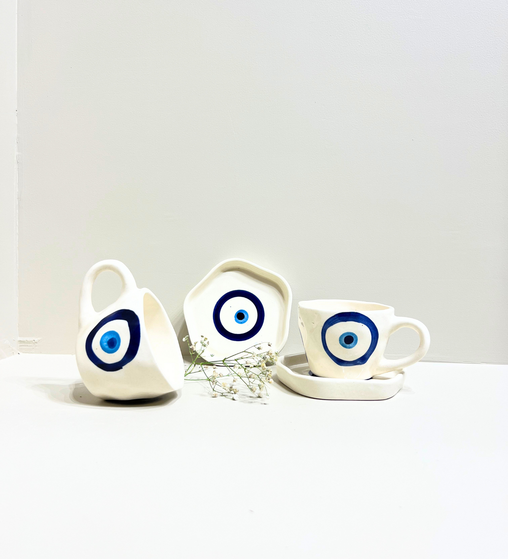 Midnight Nazar – Evil Eye Ceramic Mug & Plate Set at Kamakhyaa by Aetherea World. This item is 