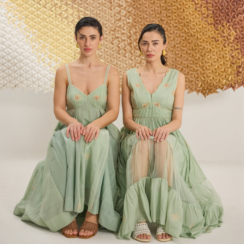 Mint Mellow at Kamakhyaa by The Loom Art. This item is Fluer De Code by The Loom Art, French Knots, Greent, Handwoven Cotton Silk