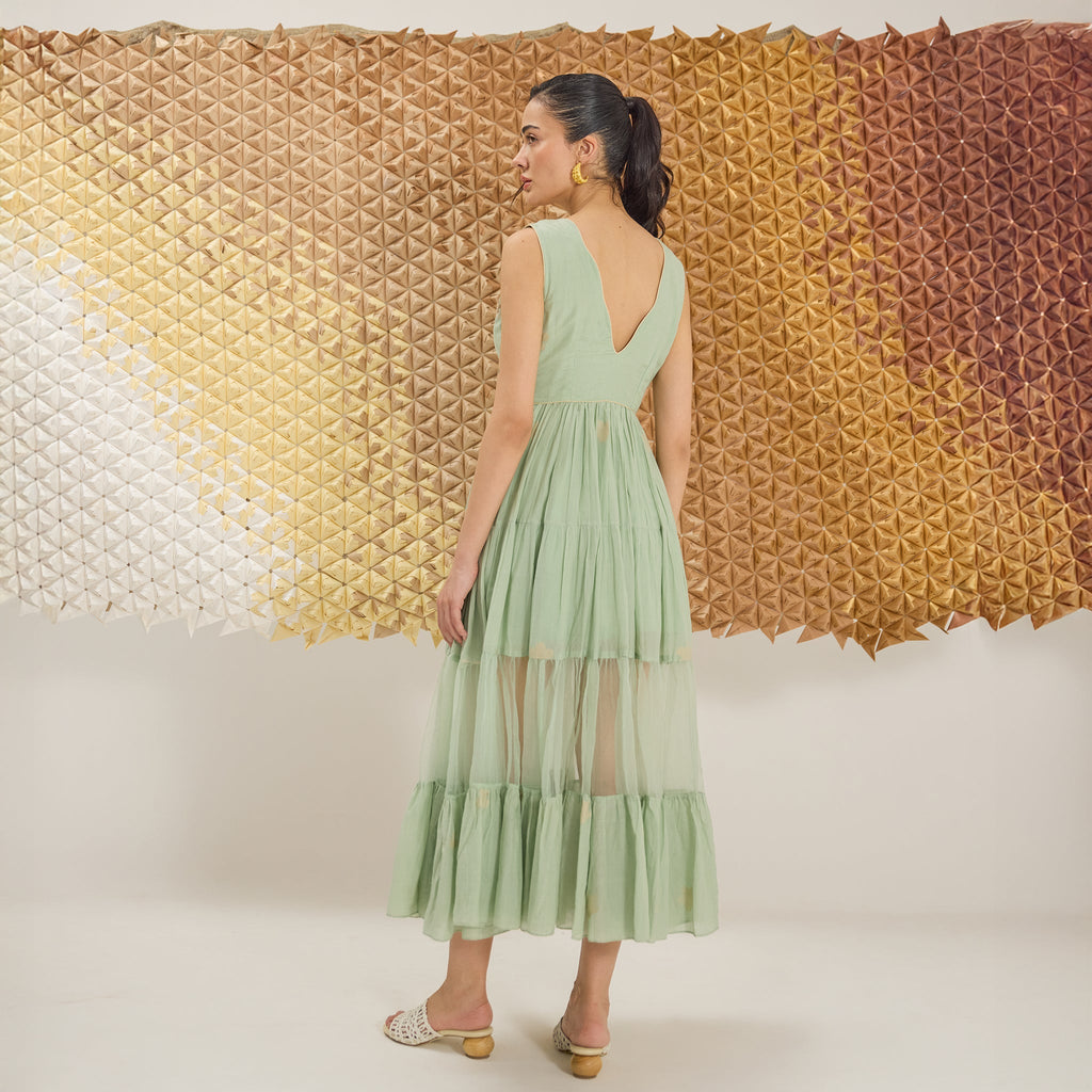 Mint Mellow at Kamakhyaa by The Loom Art. This item is Fluer De Code by The Loom Art, French Knots, Greent, Handwoven Cotton Silk