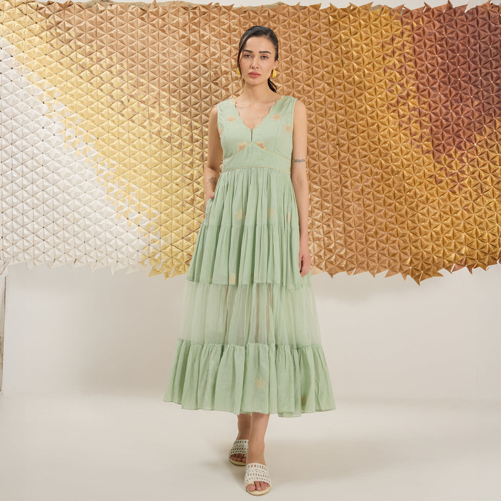 Mint Mellow at Kamakhyaa by The Loom Art. This item is Fluer De Code by The Loom Art, French Knots, Greent, Handwoven Cotton Silk