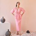 Mirror Mist at Kamakhyaa by The Loom Art. This item is Fluer De Code by The Loom Art, Linen, Mirror Work, Peplum Dresses, Pink