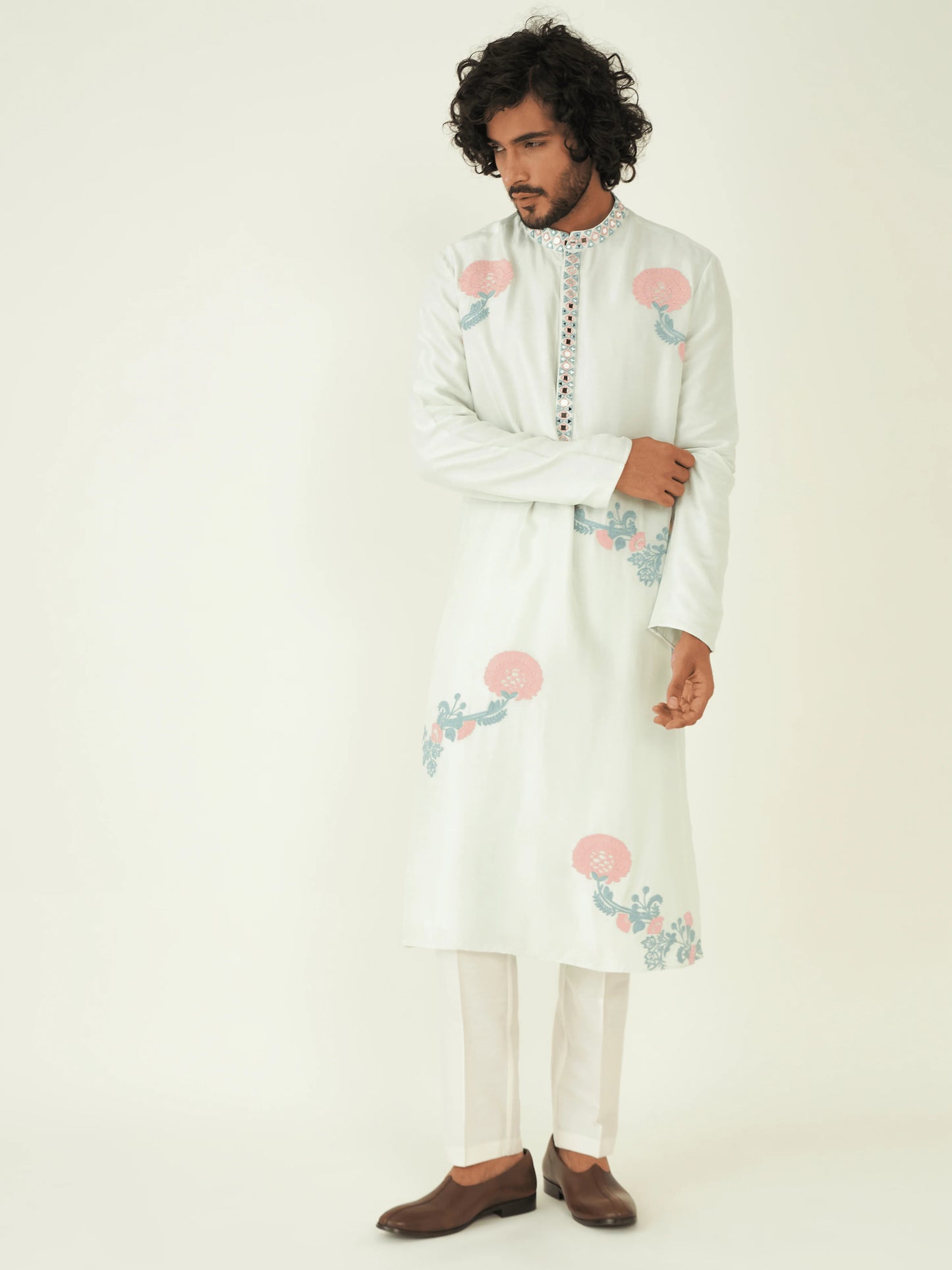 Mirrorwork Festive Wear Kurta Set at Kamakhyaa by RoohbyRidhimaa. This item is Festive Wear, Green, Kurta Pant Sets, Men Kurta Pant Sets, Menswear By RoohbyRidhimaa, Qala By RoohbyRidhimaa, Regular Fit, Solids, Viscose Raw Silk