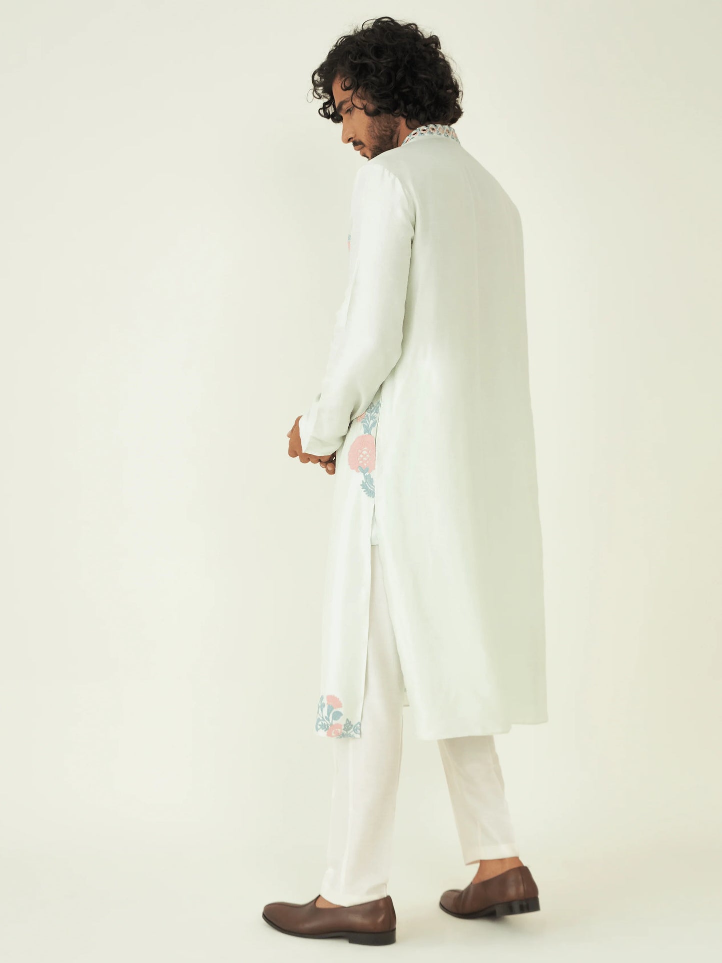 Mirrorwork Festive Wear Kurta Set at Kamakhyaa by RoohbyRidhimaa. This item is Festive Wear, Green, Kurta Pant Sets, Men Kurta Pant Sets, Menswear By RoohbyRidhimaa, Qala By RoohbyRidhimaa, Regular Fit, Solids, Viscose Raw Silk