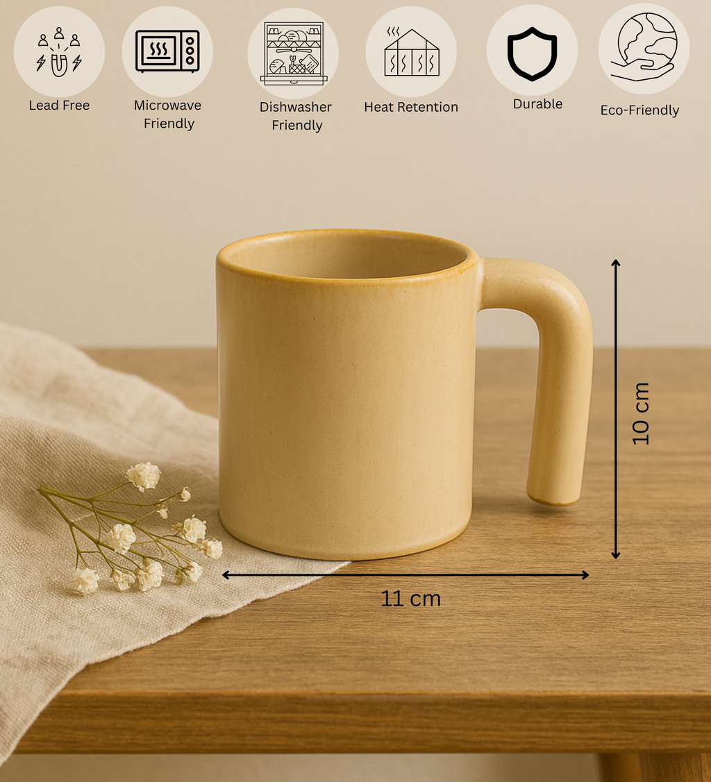 Modern Soleil Mug – Warm Ochre Stoneware with Sculptural Handle at Kamakhyaa by Aetherea World. This item is Missing image