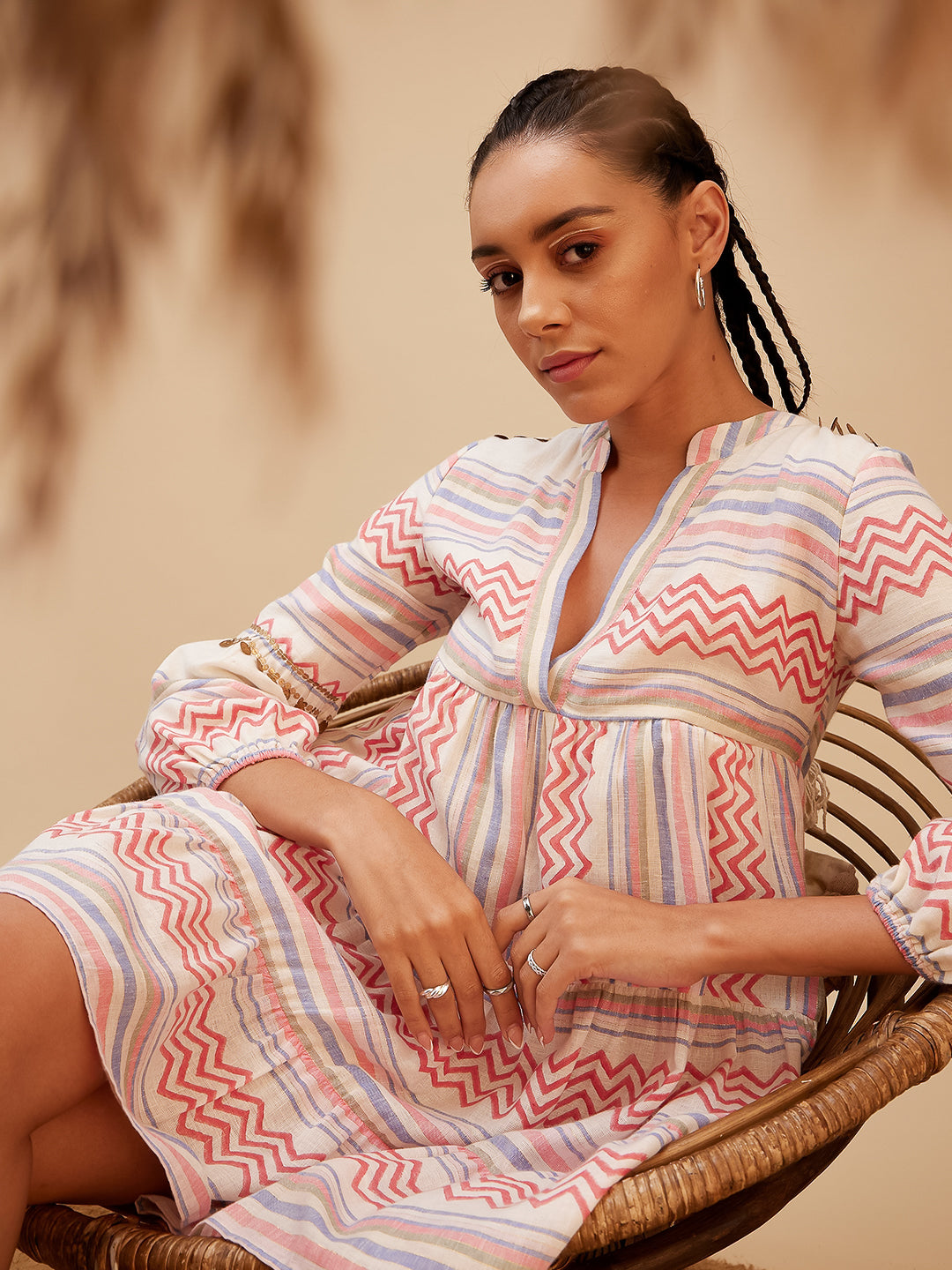 Multicolor Boho Vibe Dress | Relaxed Fit | Linen Mini Dress S by Kamakhyaa Multicolor Boho Vibe Dress | Relaxed Fit | Linen Mini Dress S by Kamakhyaa