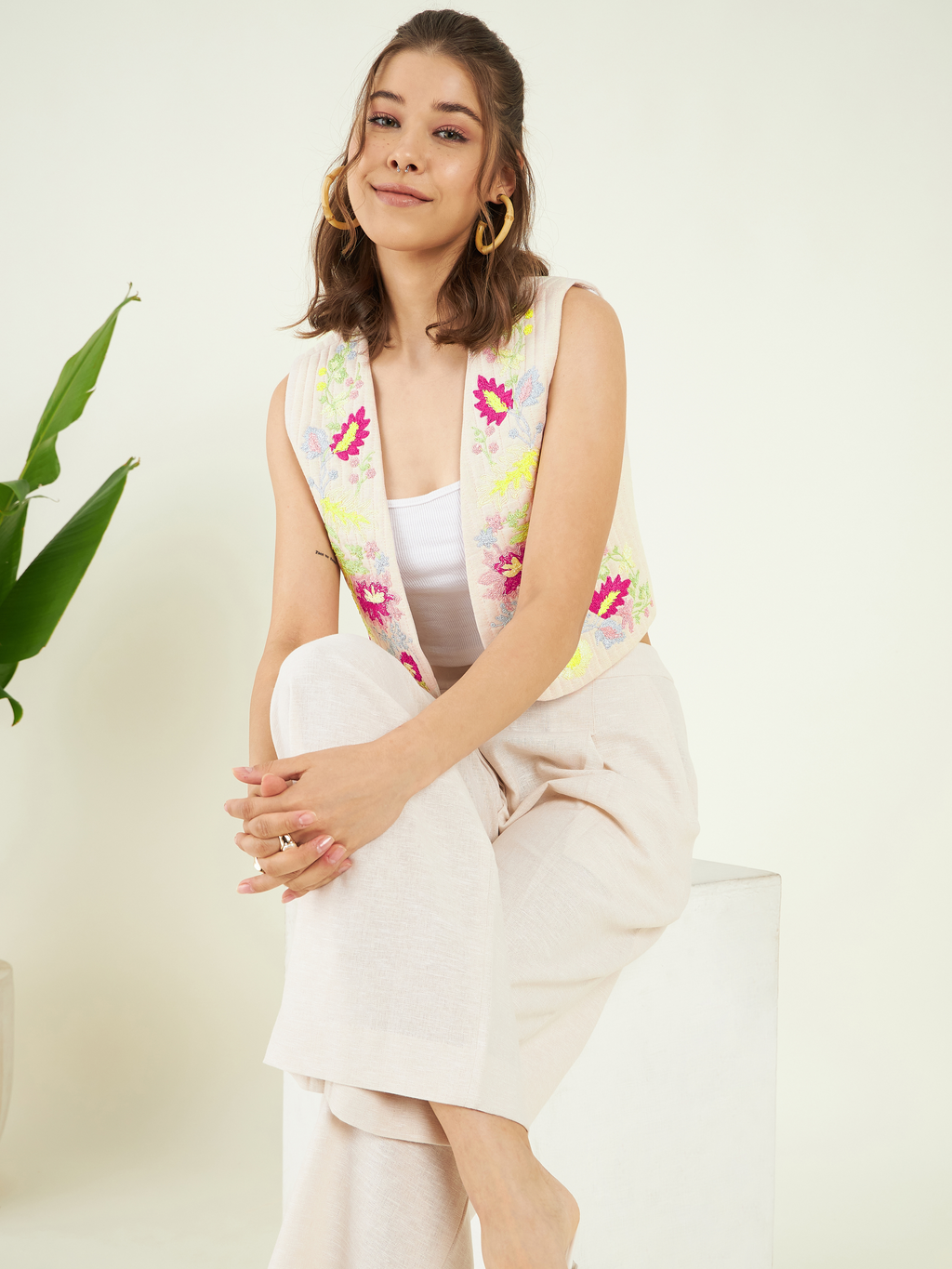 Multicolor Cotton Mulmul Co-ord Set at Kamakhyaa by Bohobi. This item is 100% Linen, Cotton Mulmul, Embroidered, Multicolor, Office Wear, Office Wear Co-ords, Regular Fit, Toxin free