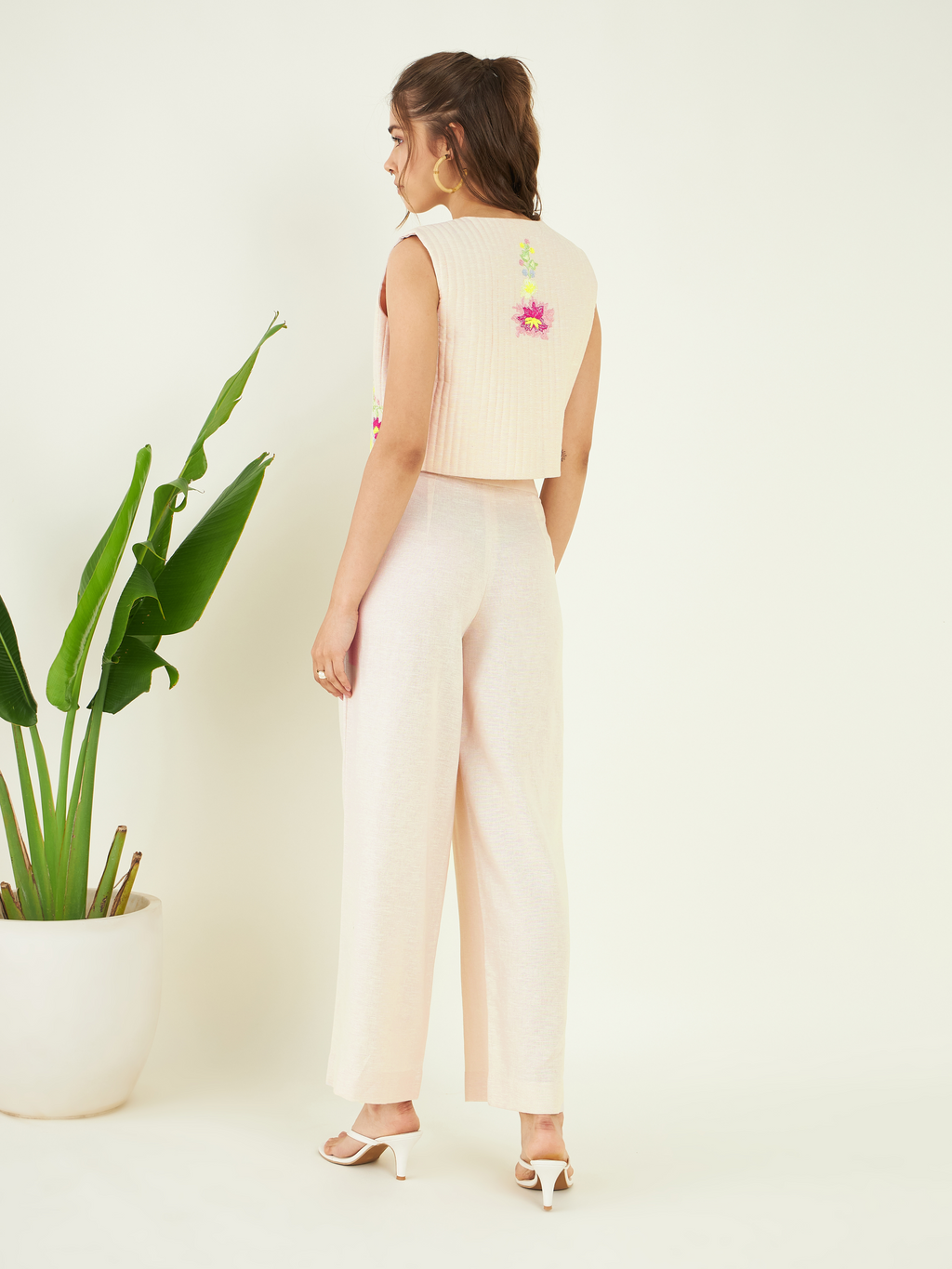 Multicolor Cotton Mulmul Co-ord Set at Kamakhyaa by Bohobi. This item is 100% Linen, Cotton Mulmul, Embroidered, Multicolor, Office Wear, Office Wear Co-ords, Regular Fit, Toxin free