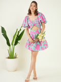 Multicolor Evening Wear Cut Out Dress at Kamakhyaa by Bohobi. This item is 100% Cotton, Cotton Mulmul, Evening Wear, Mini Dresses, Multicolor, Prints, Regular Fit, Toxin free