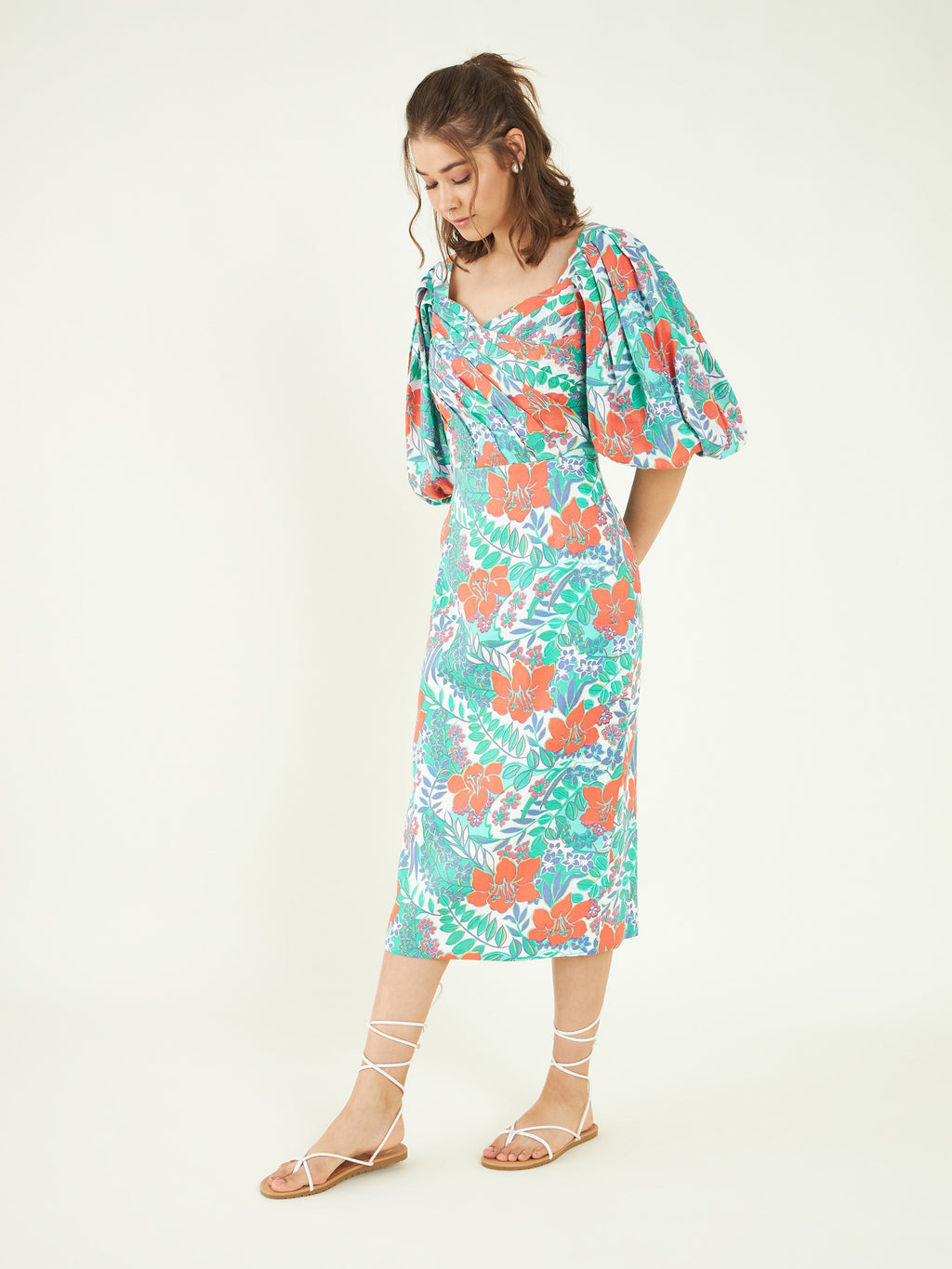 Multicolor Evening Wear Midi Dress at Kamakhyaa by Bohobi. This item is 100% Linen, Evening Wear, Floral Prints, Midi Dresses, Multicolor, Regular Fit, Toxin free