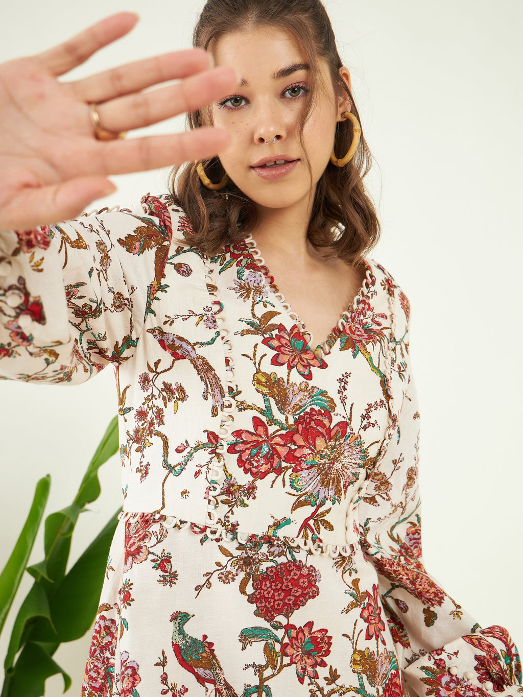 Multicolor Floral Printed Mini Dress at Kamakhyaa by Bohobi. This item is 100% Linen, Floral Prints, Fusion Wear, Mini Dresses, Multicolor, Regular Fit, Toxin free