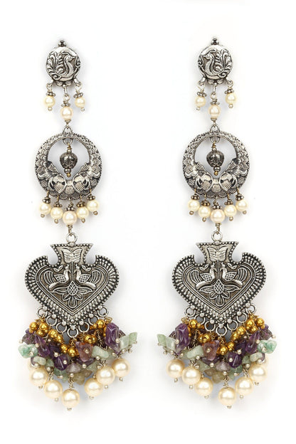 Multicolor Long Earring Savera at Kamakhyaa by House Of Heer. This item is Alloy Metal, Festive Jewellery, Festive Wear, Free Size, jewelry, July Sale, July Sale 2023, Long Earrings, Multicolor, Natural, Pearl, Solids, Textured