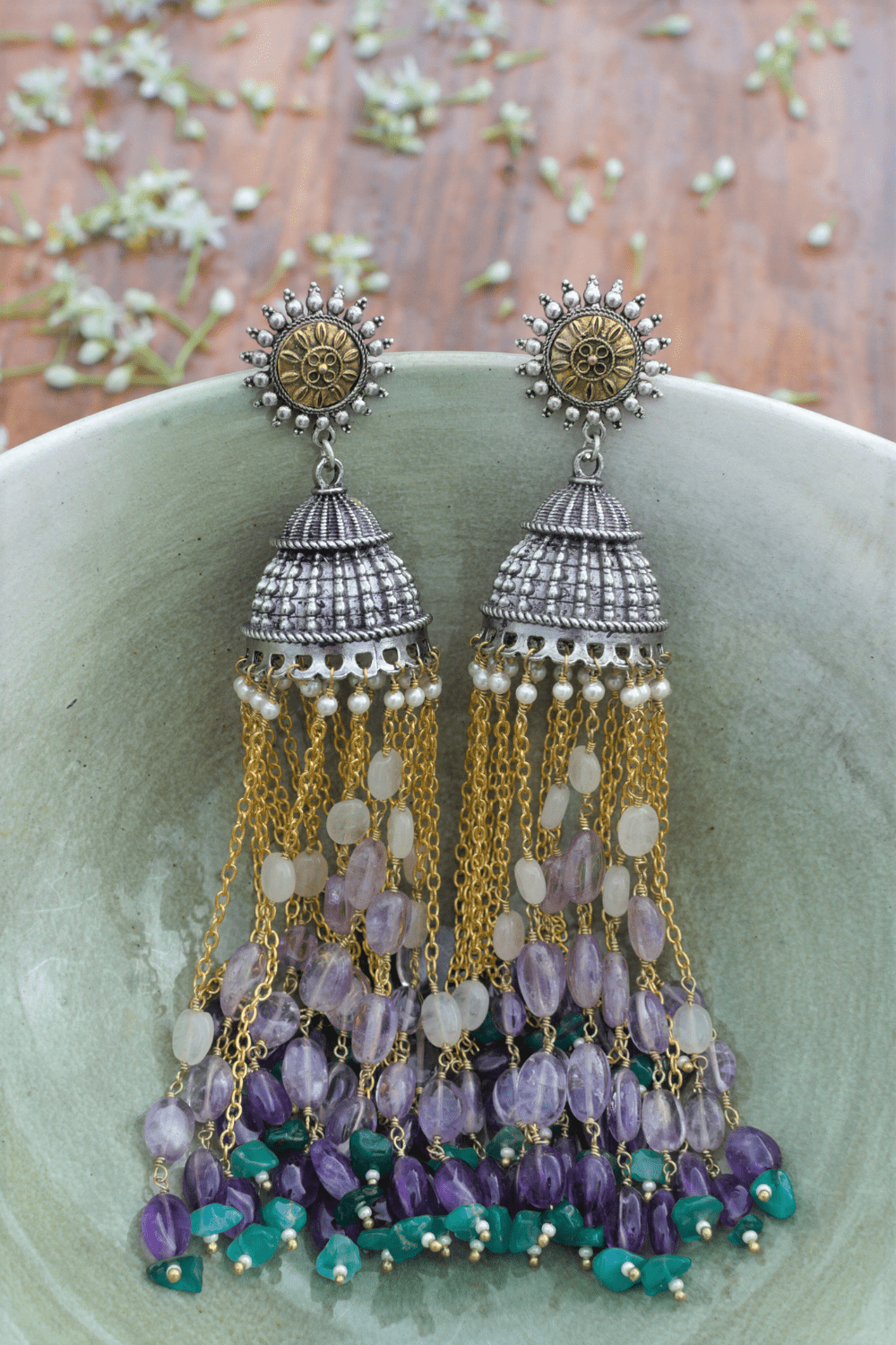 Multicolor Long Earrings Indradhanush at Kamakhyaa by House Of Heer. This item is Alloy Metal, Festive Jewellery, Festive Wear, Free Size, jewelry, July Sale, July Sale 2023, Long Earrings, Multicolor, Natural, Solids