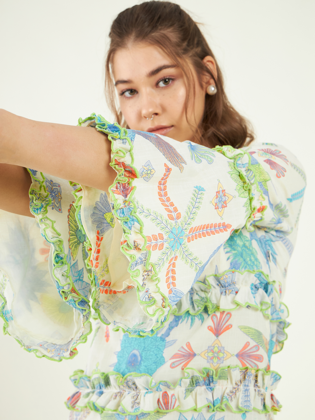 Multicolor Printed Evening Wear Dress at Kamakhyaa by Bohobi. This item is 100% Linen, Cotton Mulmul, Evening Wear, Mini Dresses, Multicolor, Prints, Regular Fit, Toxin free