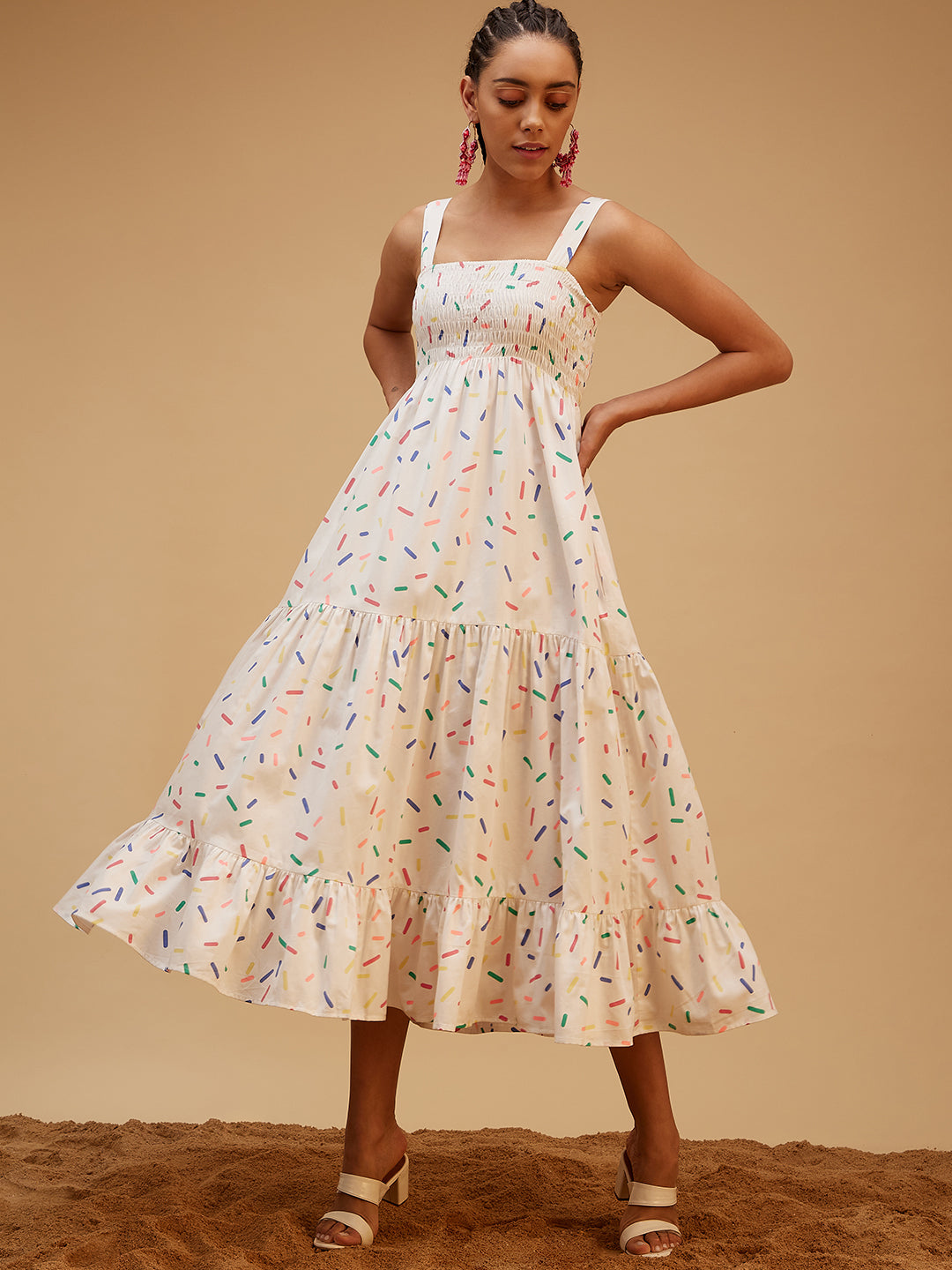 Multicolor Printed Sleeveless Dress at Kamakhyaa by Bohobi. This item is Cotton, Evening Wear, Multicolor, Prints, Regular Fit, Sleeveless Dresses, Toxin free