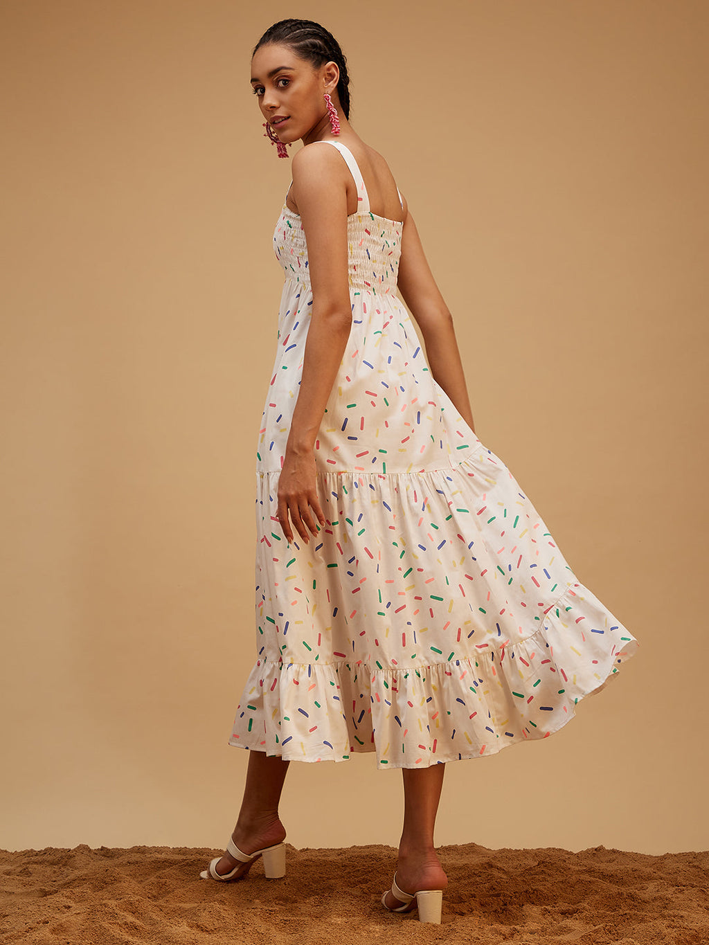 Multicolor Printed Sleeveless Dress at Kamakhyaa by Bohobi. This item is Cotton, Evening Wear, Multicolor, Prints, Regular Fit, Sleeveless Dresses, Toxin free