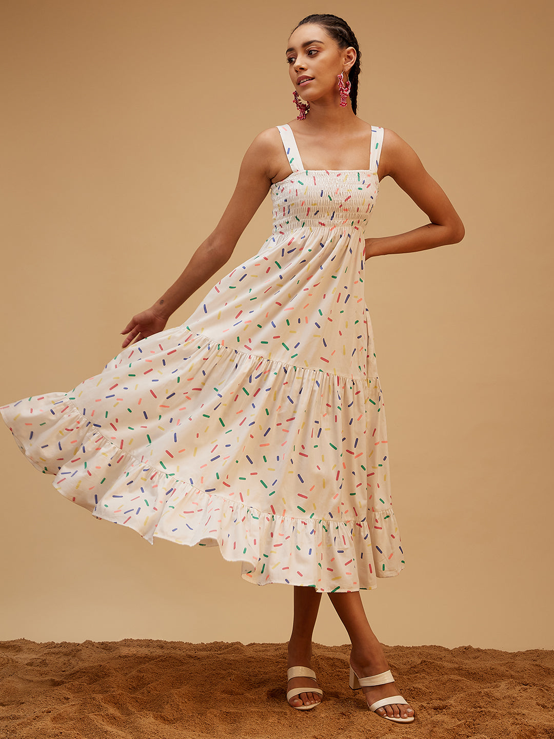Multicolor Printed Sleeveless Dress at Kamakhyaa by Bohobi. This item is Cotton, Evening Wear, Multicolor, Prints, Regular Fit, Sleeveless Dresses, Toxin free