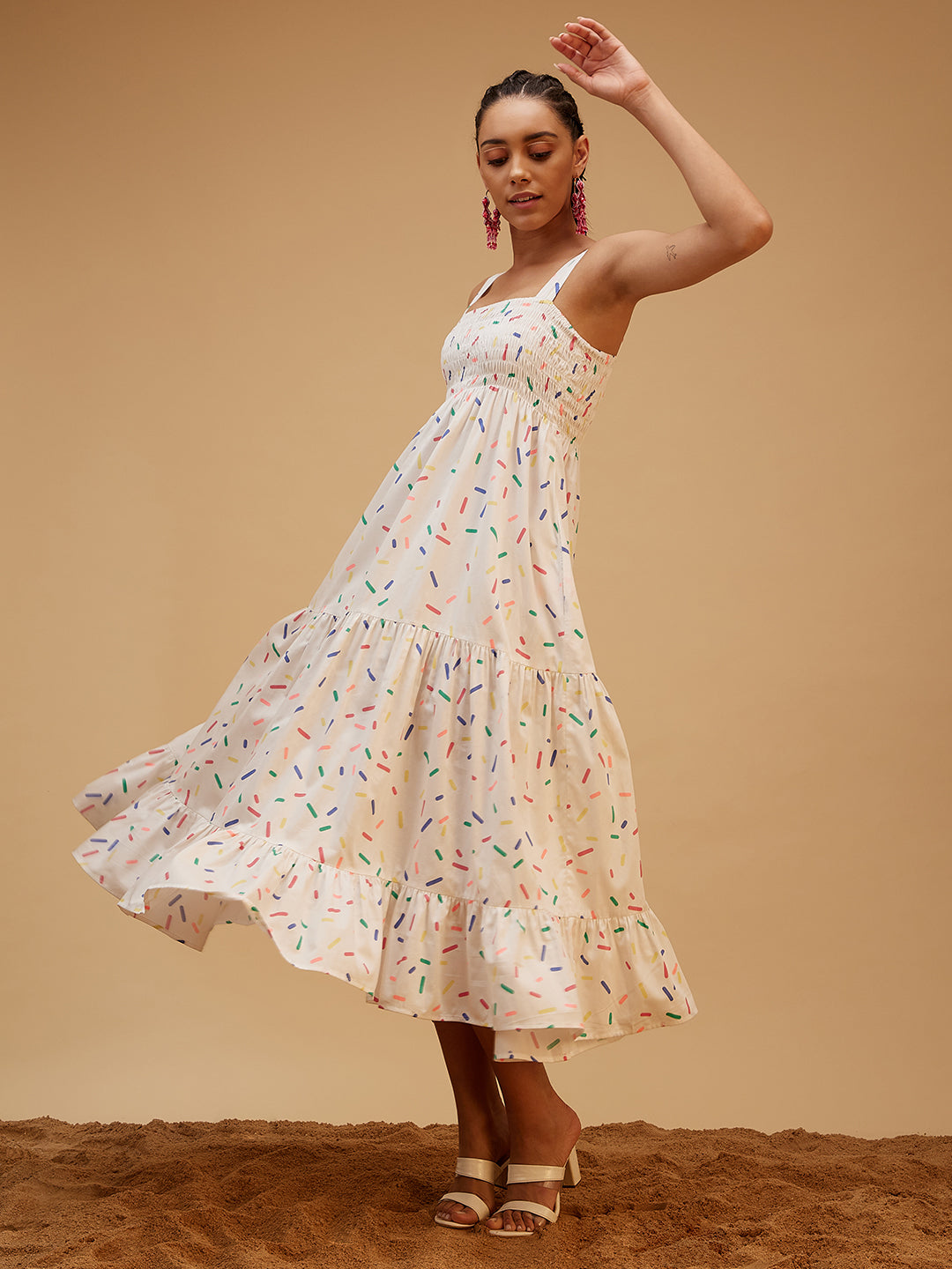 Multicolor Printed Sleeveless Dress at Kamakhyaa by Bohobi. This item is Cotton, Evening Wear, Multicolor, Prints, Regular Fit, Sleeveless Dresses, Toxin free