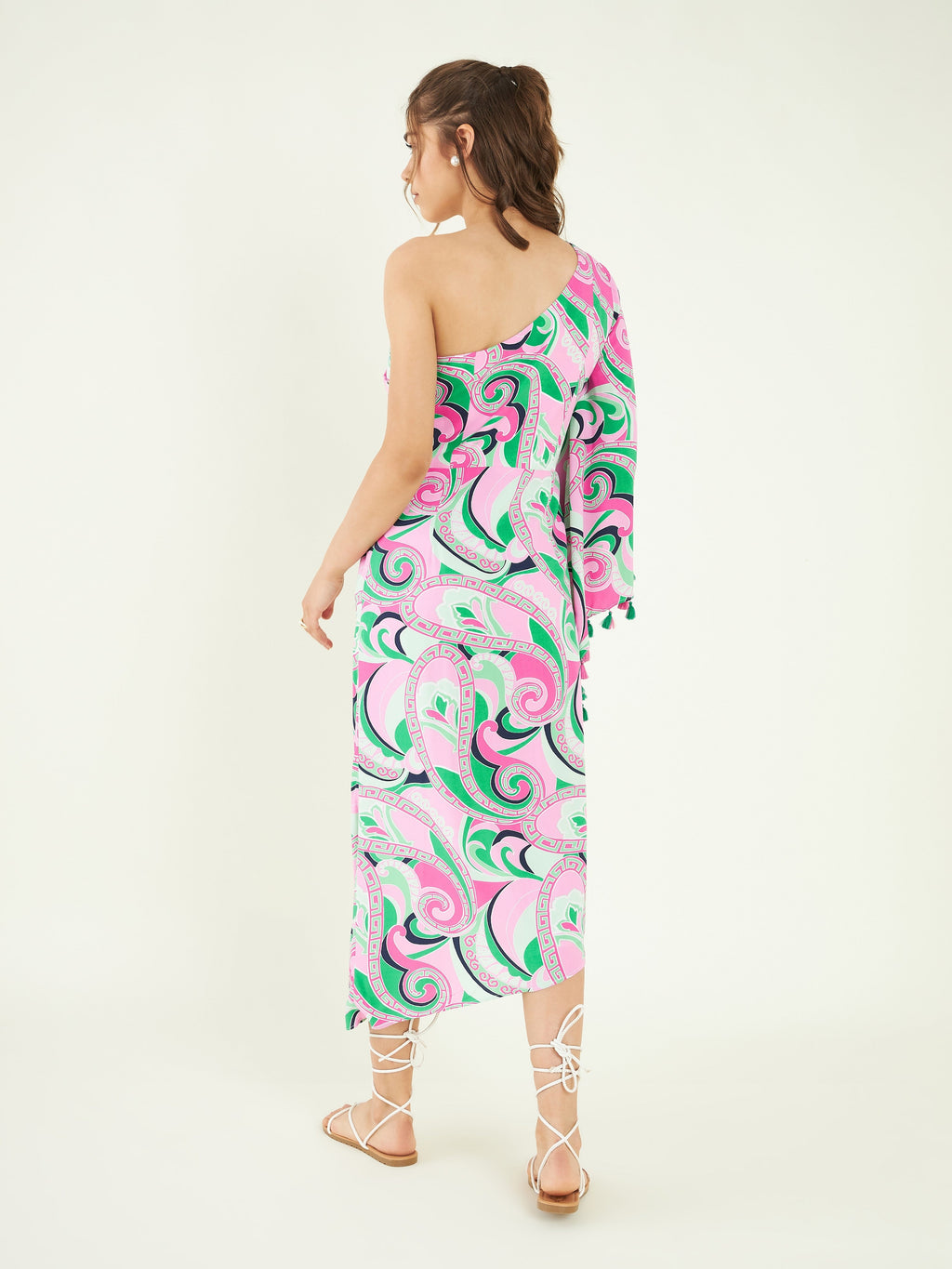 Multicolor Rayon One Shoulder Dress at Kamakhyaa by Bohobi. This item is Abstract Prints, Cotton, Multicolor, One Shoulder Dresses, Rayon, Regular Fit, Resort Wear, Toxin free