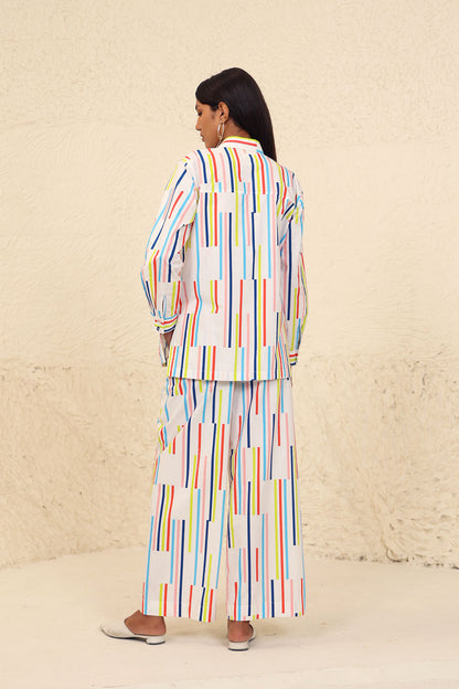 Multicolor Striped Co-ord Set at Kamakhyaa by Kanelle. This item is Cotton Poplin, Evening Wear, Made from Natural Materials, Multicolor, One by One by Kanelle, Regular Fit, Stripes, Travel Co-ords