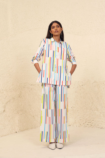 Multicolor Striped Co-ord Set at Kamakhyaa by Kanelle. This item is Cotton Poplin, Evening Wear, Made from Natural Materials, Multicolor, One by One by Kanelle, Regular Fit, Stripes, Travel Co-ords