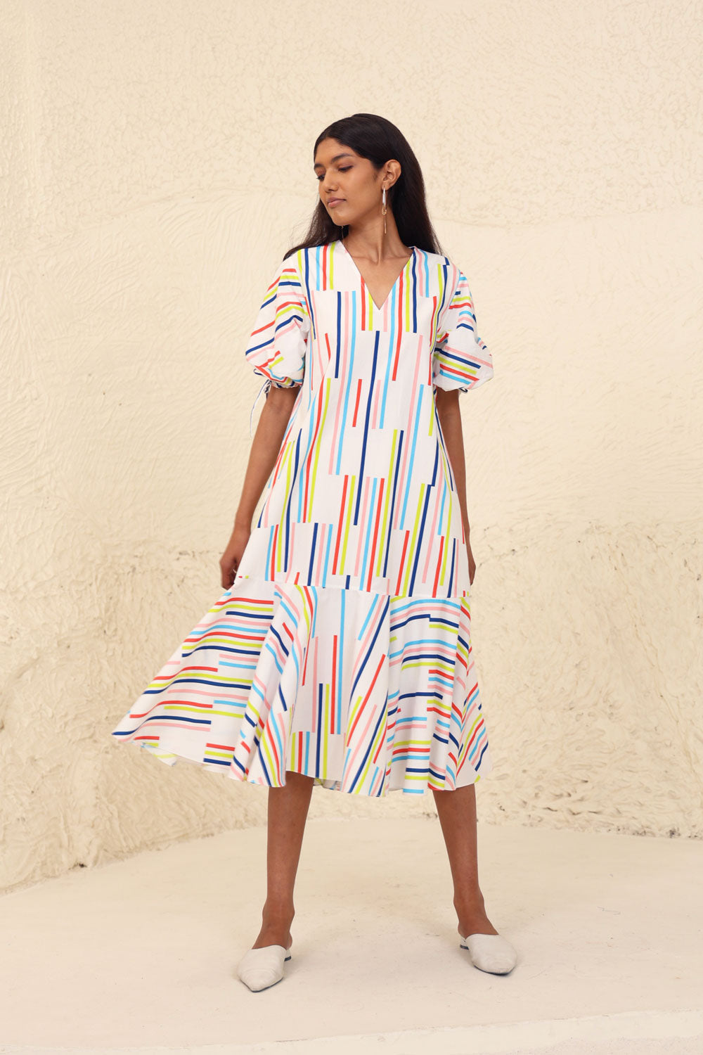 Multicolor Striped Midi Dress at Kamakhyaa by Kanelle. This item is Cotton Poplin, Evening Wear, Made from Natural Materials, Midi Dresses, Multicolor, One by One by Kanelle, Regular Fit, Stripes