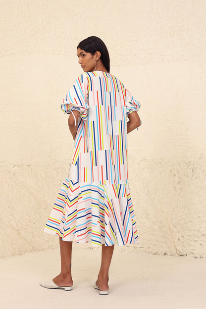 Multicolor Striped Midi Dress at Kamakhyaa by Kanelle. This item is Cotton Poplin, Evening Wear, Made from Natural Materials, Midi Dresses, Multicolor, One by One by Kanelle, Regular Fit, Stripes