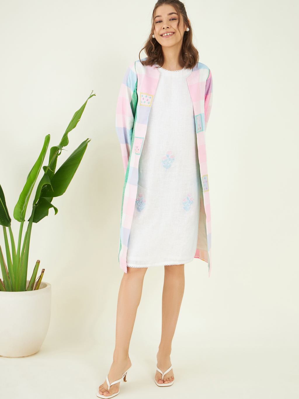 Multicolor Vacation Co-ord Set at Kamakhyaa by Bohobi. This item is 100% Linen, Checks, Cotton Mulmul, Evening Wear, Multicolor, Regular Fit, Toxin free, Vacation Co-ord Sets